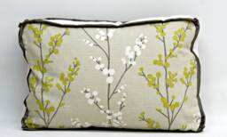 Floral Custom Decorative Pillow, Rectangular Boxed Throw Citrus Yellow, Beige, Ivory Floral, Contrast Satin Trim, Size 20 X 14 - thumbnail 1