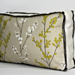 Floral Custom Decorative Pillow, Rectangular Boxed Throw Citrus Yellow, Beige, Ivory Floral, Contrast Satin Trim, Size 20 X 14 - thumbnail 3