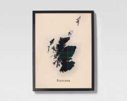 Clan Fletcher Scottish Tartan Map - Of Scotland Family Wall Decor, Ready To Hang - thumbnail 1