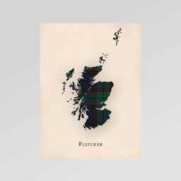 Clan Fletcher Scottish Tartan Map - Of Scotland Family Wall Decor, Ready To Hang - thumbnail 2