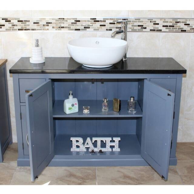 Grey Painted Bathroom Vanity Unit 123cm Wide With Black Quartz Top & Ceramic Basin Set 402Gbqcbcx1 - image 1