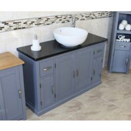 Grey Painted Bathroom Vanity Unit 123cm Wide With Black Quartz Top & Ceramic Basin Set 402Gbqcbcx1 - thumbnail 3