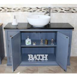 Grey Painted Bathroom Vanity Unit 123cm Wide With Black Quartz Top & Ceramic Basin Set 402Gbqcbcx1