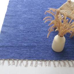Medium Cobalt Blue Rug 100x150 cm Bedroom Rug, Kids Royal Bohemian Machine Washable Cotton - thumbnail 2
