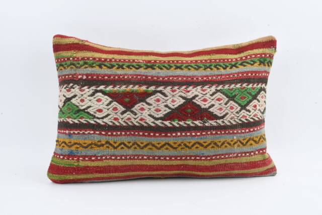 Handwoven Turkish Kilim Pillow Cover Bohemian Throw Cushion - 16x24 - image 1