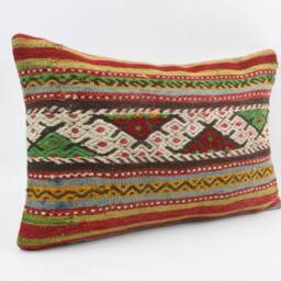 Handwoven Turkish Kilim Pillow Cover Bohemian Throw Cushion - 16x24 - thumbnail 3