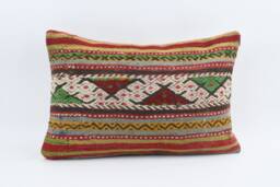 Handwoven Turkish Kilim Pillow Cover Bohemian Throw Cushion - 16x24 - thumbnail 1