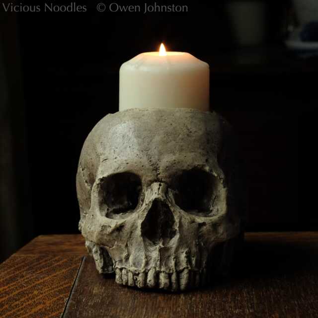 Skull Candle Holder - Polished Bone Full Size Human Skull Candle Holder Made From Plaster Of Paris, Painted For A Weathered Appearance - image 1