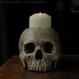 Skull Candle Holder - Polished Bone Full Size Human Skull Candle Holder Made From Plaster Of Paris, Painted For A Weathered Appearance - thumbnail 4