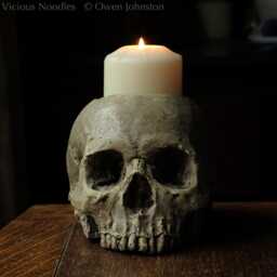 Skull Candle Holder - Polished Bone Full Size Human Skull Candle Holder Made From Plaster Of Paris, Painted For A Weathered Appearance - thumbnail 1