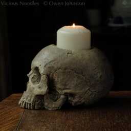 Skull Candle Holder - Polished Bone Full Size Human Skull Candle Holder Made From Plaster Of Paris, Painted For A Weathered Appearance - thumbnail 3