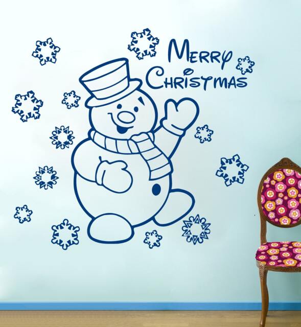 Wall Decals Merry Christmas & Happy New Year Snowflakes Snowman Decal Vinyl Sticker Bedroom Home Decor Nursery Baby Room Art Murals Ms737 - image 1