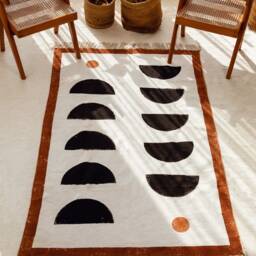 Hand-Printed Cotton Dhurrie Rug 8x10 Abstract Bauhaus Design - thumbnail 4