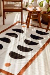 Hand-Printed Cotton Dhurrie Rug 8x10 Abstract Bauhaus Design - thumbnail 1