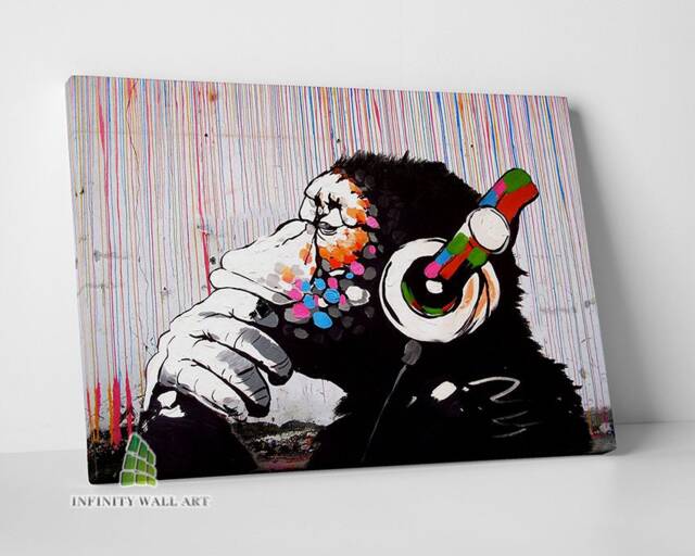 Banksy Dj Monkey Music Canvas Art Wall Animal Colourful Framed Print Picture Home Decor -D391 - image 1