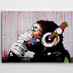 Banksy Dj Monkey Music Canvas Art Wall Animal Colourful Framed Print Picture Home Decor -D391 - thumbnail 2