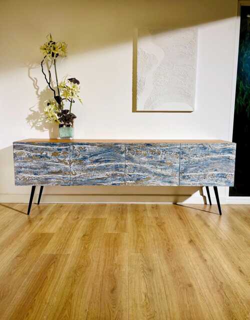 200cm Sideboard. Beach House Furniture. Coastal Style Cabinet With River Textured Design - image 1