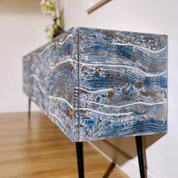 200cm Sideboard. Beach House Furniture. Coastal Style Cabinet With River Textured Design - thumbnail 3