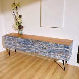 200cm Sideboard. Beach House Furniture. Coastal Style Cabinet With River Textured Design - thumbnail 2