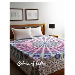 Blue Pink Mandala Cotton Bedsheet Twin Size With 2 White Pillow Covers - thumbnail 4