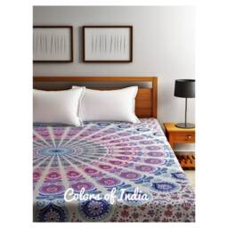 Blue Pink Mandala Cotton Bedsheet Twin Size With 2 White Pillow Covers - thumbnail 3