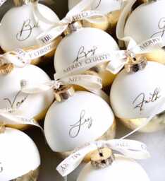 Personalized Christmas Ornament, Wool White Glass Bauble, Matt Or Glossy, With Gold, Silver Copper Leaf, Personalized Gift Idea