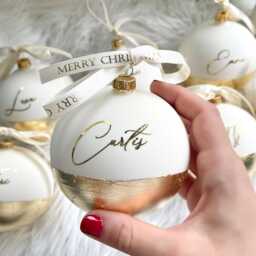 Personalized Christmas Ornament, Wool White Glass Bauble, Matt Or Glossy, With Gold, Silver Copper Leaf, Personalized Gift Idea - thumbnail 2