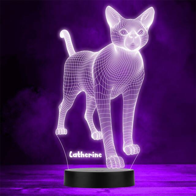 3D Geometric Gothic Cat Personalised Gift Colour Changing Led Lamp Night Light - image 1