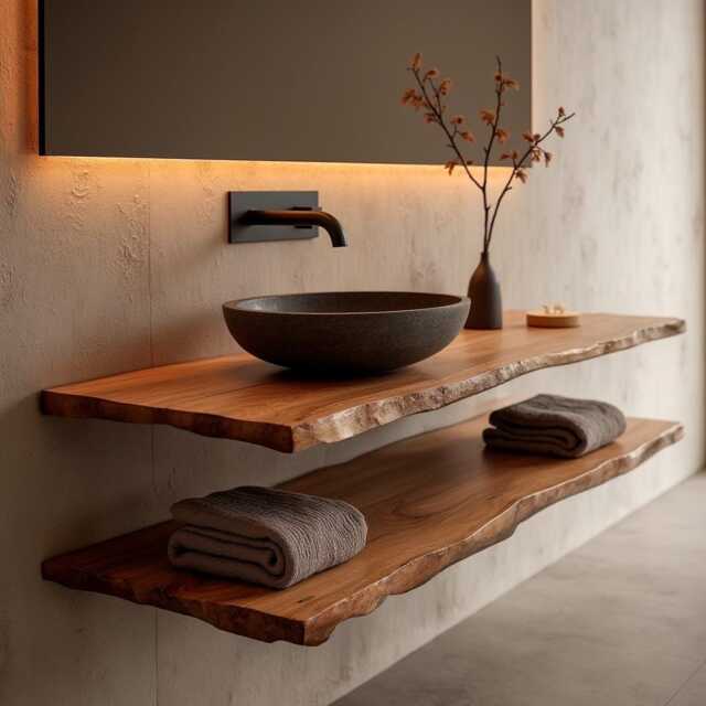 Double Custom Rustic Floating Vanity With Live Edge, Solid Wood Bathroom Sink Cabinet, Farmhouse Wall Mounted Vanity, Unique Decor - image 1