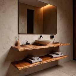 Double Custom Rustic Floating Vanity With Live Edge, Solid Wood Bathroom Sink Cabinet, Farmhouse Wall Mounted Vanity, Unique Decor - thumbnail 2