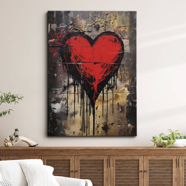 Red Love Heart Abstract Modern Oil Painting Wall Art, Framed Canvas Poster Print, Home Kitchen Office Room Decor, Gifts - image 1