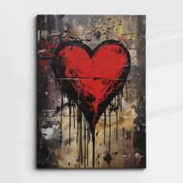 Red Love Heart Abstract Modern Oil Painting Wall Art, Framed Canvas Poster Print, Home Kitchen Office Room Decor, Gifts - thumbnail 3
