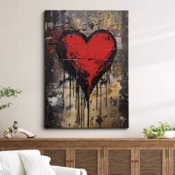 Red Love Heart Abstract Modern Oil Painting Wall Art, Framed Canvas Poster Print, Home Kitchen Office Room Decor, Gifts - thumbnail 1