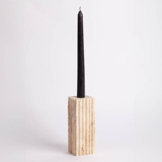 Natural Travertine Candlestick Holder Vertical Lined Stone Decor - image 1