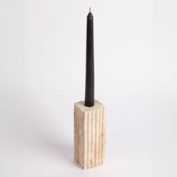 Natural Travertine Candlestick Holder Vertical Lined Stone Decor - thumbnail 2