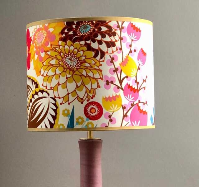 Unique Table Lamp With A Vintage Ceramic Base in Old Rose. Floral Shade - image 1