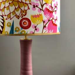 Unique Table Lamp With A Vintage Ceramic Base in Old Rose. Floral Shade - thumbnail 2