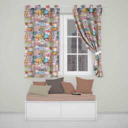 Cute Kawaii Busy School Supplies Desk Yellow Background Seamless Pattern Readymade Eyelet Ring Top Thermal 100% Blackout Curtains - thumbnail 1