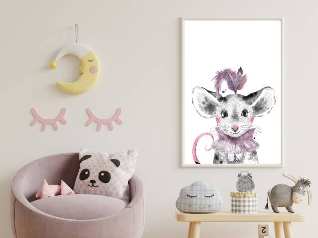 Watercolour Party Mouse Cute Print - Children's Nursery Playroom Decor Gift Bespoke A5 A4 A3 Framed - image 1