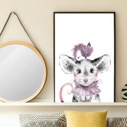 Watercolour Party Mouse Cute Print - Children's Nursery Playroom Decor Gift Bespoke A5 A4 A3 Framed - thumbnail 3