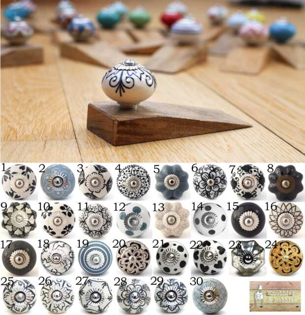 Wooden Doorstop With Ceramic Knob - Blacks - image 1