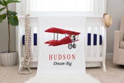 Airplane Blanket, Personalized Baby Blanket Gift, Toddler Aviation Nursery Decor, Birthday Plane Dream Big