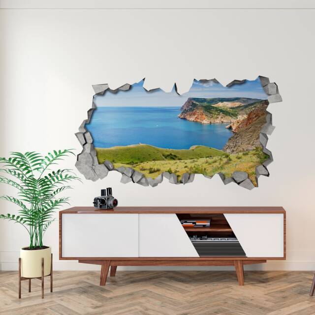 Land To Sea, Hole in The Wall, 3D Wallpaper, Wall Decor, Wall Decals, Art, Sticker, Decal, Printed - Skulase3Dw - image 1