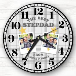 Best Stepdad Grey Photos Tartan Personalised Gift Clock - thumbnail 1