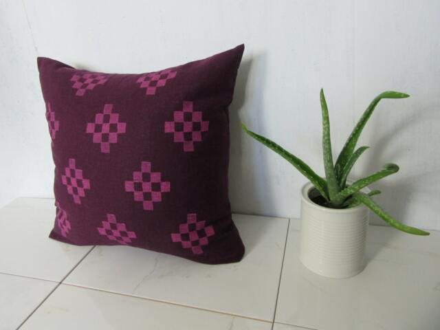 Maroon Linen Pillow Cover With Magenta Southwestern Print/Geometric Natural Burgundy Eggplant Pink Fuchsia Bedding Accent Throw Cushion - image 1