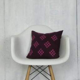 Maroon Linen Pillow Cover With Magenta Southwestern Print/Geometric Natural Burgundy Eggplant Pink Fuchsia Bedding Accent Throw Cushion - thumbnail 2