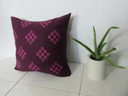 Maroon Linen Pillow Cover With Magenta Southwestern Print/Geometric Natural Burgundy Eggplant Pink Fuchsia Bedding Accent Throw Cushion - thumbnail 1