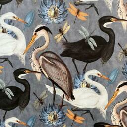 Grey Bird Song Heron Lampshade With Fringing - thumbnail 2
