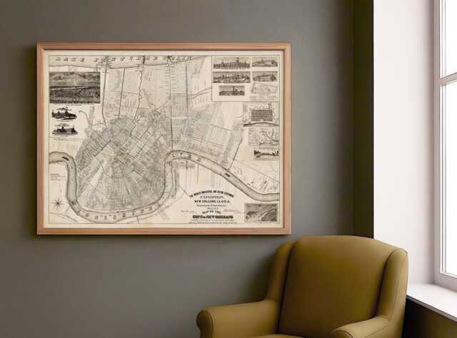 Antique 1884 New Orleans Map - World's Industrial & Cotton Centennial Exposition Historical City Plan Print - image 1