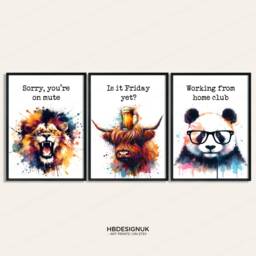 Funny Home Office Art - Set Of 3 Posters - Animal Quotes Decor Work From Wall Prints Wfh Gifts Coworker Workplace Pictures - thumbnail 2